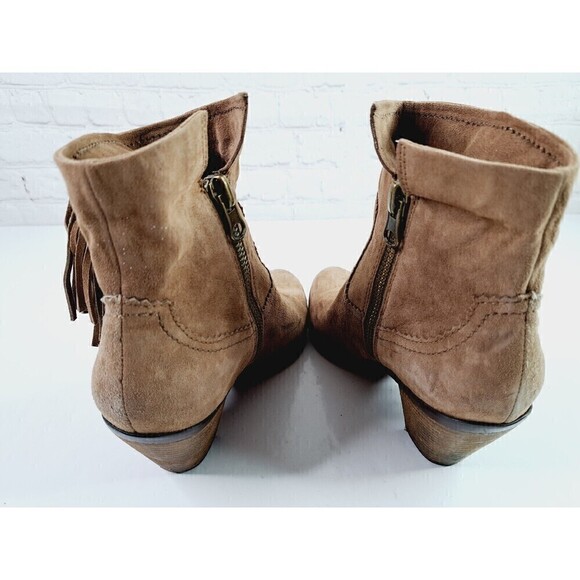 SAM Edelman Ankle Booties Woman's Size 8.5 M Camel Fringe Louie Suede Block Heel - Picture 5 of 8